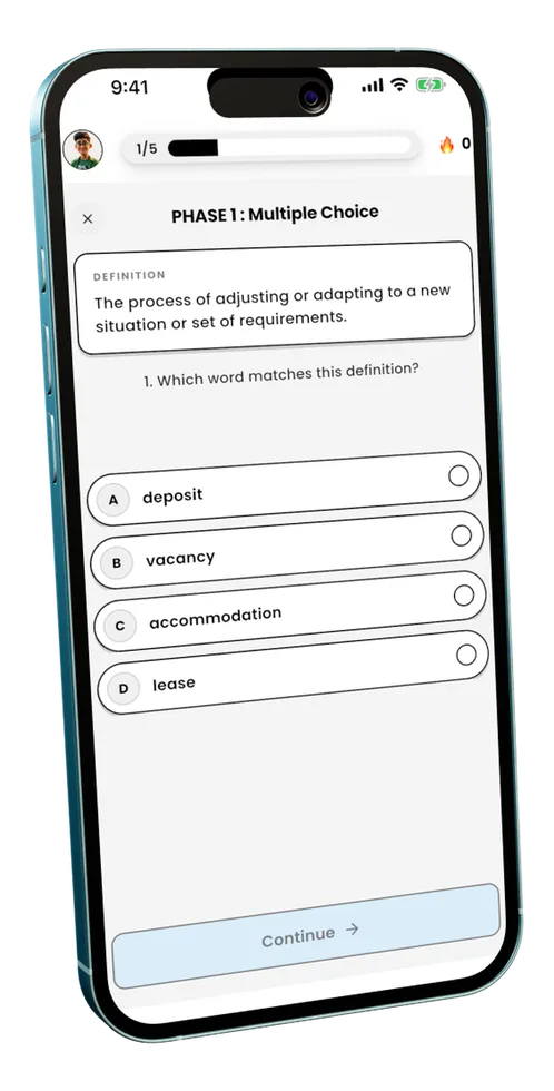 VocabMate Pro boss battle challenge with fill-in-the-blank test